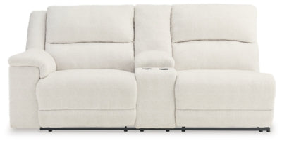 Left-Arm Facing Power Reclining Loveseat with Console In Solid Linen Fabric