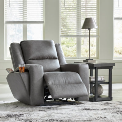 Recliner In Solid Slate Fabric