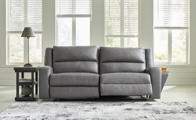 Reclining Sofa In Solid Slate Fabric