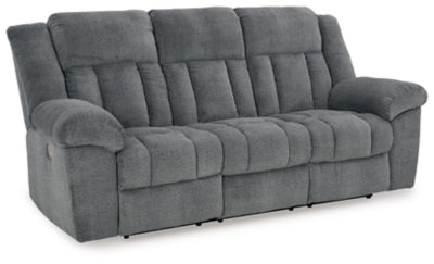 Power Reclining Sofa In Solid Slate Fabric