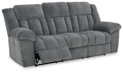 Power Reclining Sofa In Solid Slate Fabric