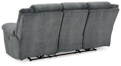 Power Reclining Sofa In Solid Slate Fabric