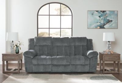Power Reclining Sofa In Solid Slate Fabric