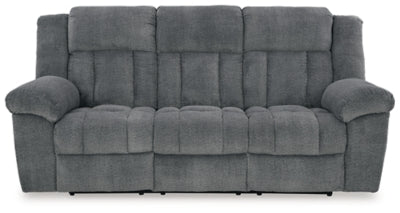 Power Reclining Sofa In Solid Slate Fabric