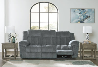 Power Reclining Sofa In Solid Slate Fabric