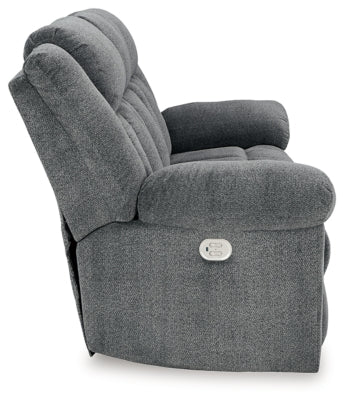 Power Reclining Sofa In Solid Slate Fabric