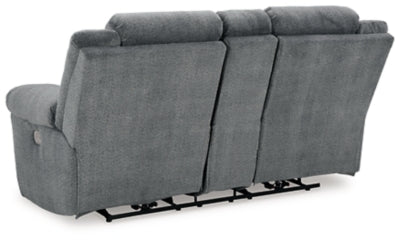 Power Reclining Loveseat In Solid Slate Fabric