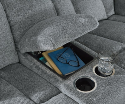 Power Reclining Loveseat In Solid Slate Fabric