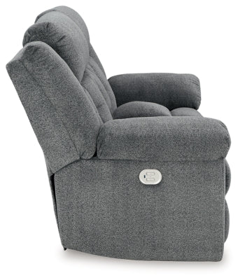 Power Reclining Loveseat In Solid Slate Fabric