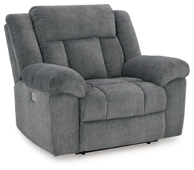 Power Recliner In Solid Slate Fabric