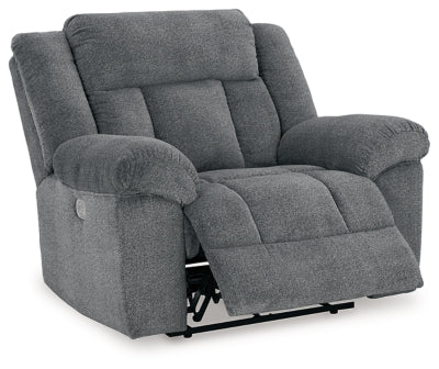 Power Recliner In Solid Slate Fabric