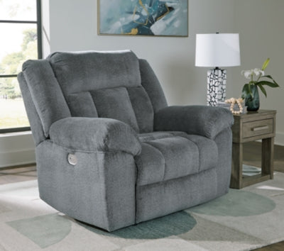 Power Recliner In Solid Slate Fabric