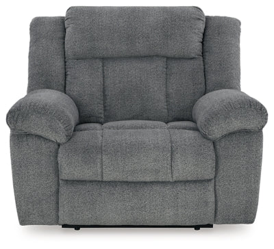 Power Recliner In Solid Slate Fabric