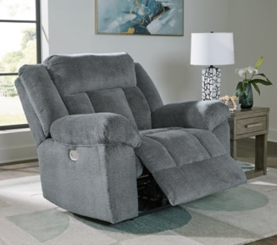 Power Recliner In Solid Slate Fabric