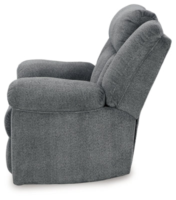 Power Recliner In Solid Slate Fabric