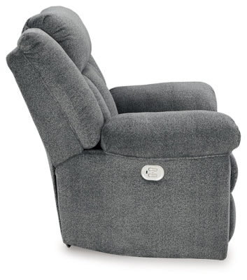 Power Recliner In Solid Slate Fabric