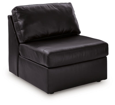 Armless Chair In Solid Black Leather Match