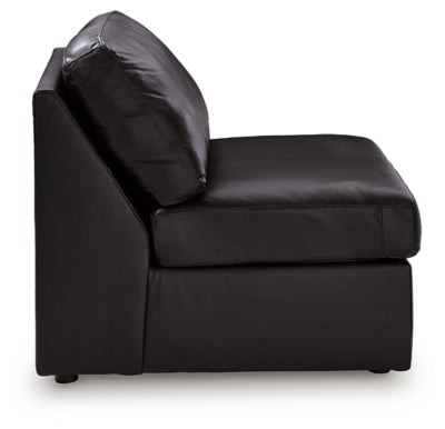 Armless Chair In Solid Black Leather Match