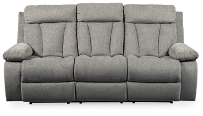 Reclining Sofa with Drop Down Table In Solid Fog Fabric