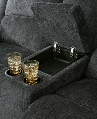 Reclining Loveseat with Console In Solid Slate Fabric