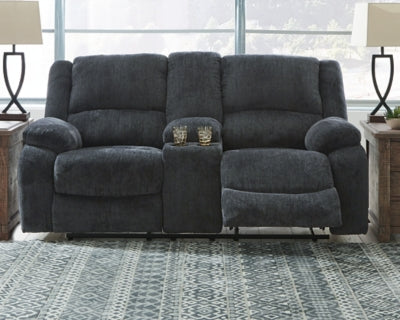 Reclining Loveseat with Console In Solid Slate Fabric