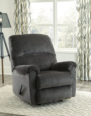 Recliner In Solid Smoke Fabric
