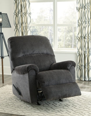 Recliner In Solid Smoke Fabric