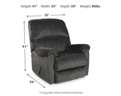 Recliner In Solid Smoke Fabric