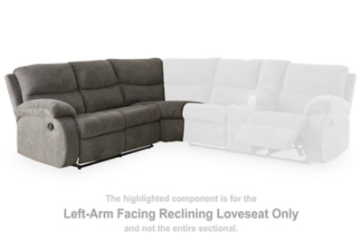 Left-Arm Facing Reclining Loveseat In Solid Pewter Fabric