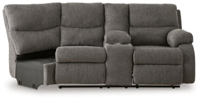 Right-Arm Facing Reclining Loveseat with Console In Solid Pewter Fabric