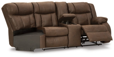 Right-Arm Facing Reclining Loveseat with Console In Solid Walnut Fabric