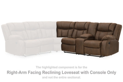 Right-Arm Facing Reclining Loveseat with Console In Solid Walnut Fabric