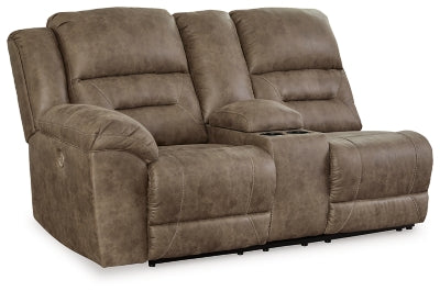 Left-Arm Facing Power Reclining Loveseat with Console In Solid Fossil Fabric