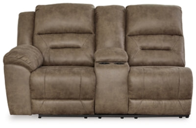 Left-Arm Facing Power Reclining Loveseat with Console In Solid Fossil Fabric