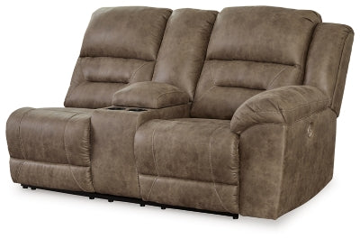 Right-Arm Facing Power Reclining Loveseat with Console In Solid Fossil Fabric