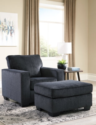 Ottoman In Solid Slate Fabric