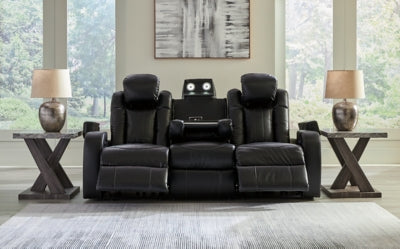 Power Reclining Sofa In Solid Midnight Fabric