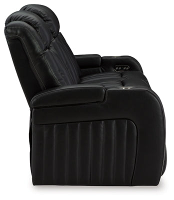 Power Reclining Sofa In Solid Midnight Fabric