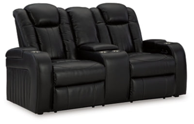 Power Reclining Loveseat with Console In Solid Midnight Fabric
