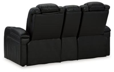 Power Reclining Loveseat with Console In Solid Midnight Fabric