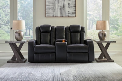 Power Reclining Loveseat with Console In Solid Midnight Fabric