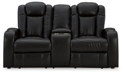 Power Reclining Loveseat with Console In Solid Midnight Fabric