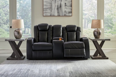 Power Reclining Loveseat with Console In Solid Midnight Fabric