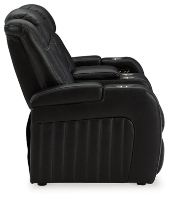 Power Reclining Loveseat with Console In Solid Midnight Fabric