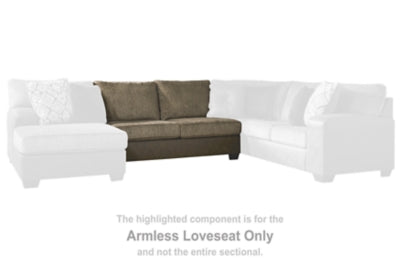 Armless Loveseat In Solid Chocolate Fabric