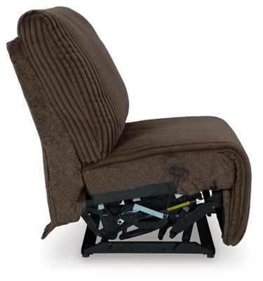 Armless Recliner In Solid Chocolate Fabric