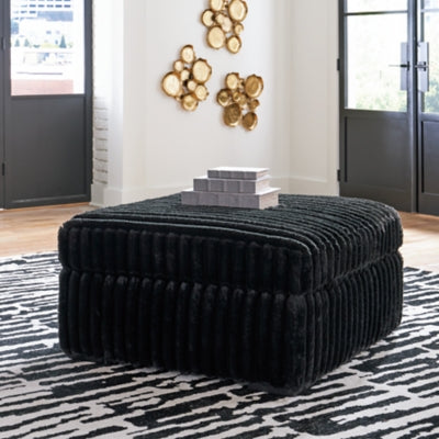 Oversized Accent Ottoman In Solid Onyx Fabric