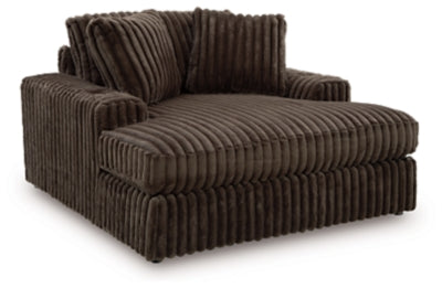 Oversized Chaise In Solid;Striped Chocolate Fabric