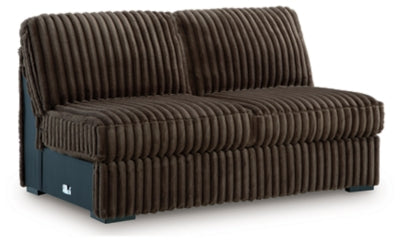 Armless Loveseat In Solid Chocolate Fabric