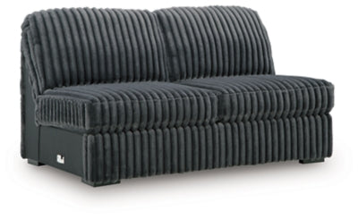 Armless Loveseat In Solid Gunmetal Fabric